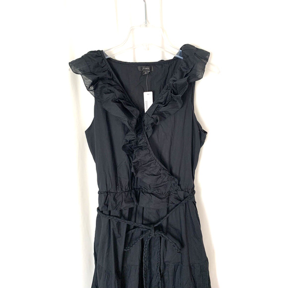 J. Crew Womens Dress 12 Maxi Tiered Ruffles Vneck Black Sleeveless New - Picture 3 of 11